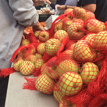Bags of fresh apples ready to be distributed at a Mobile Pantry
