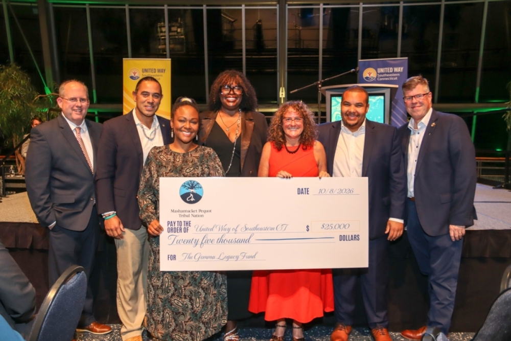 The Mashantucket Pequot Tribal Nation presents a $25,000 check to United Way of Southeastern Connecticut to support the Gemma Legacy Fund.