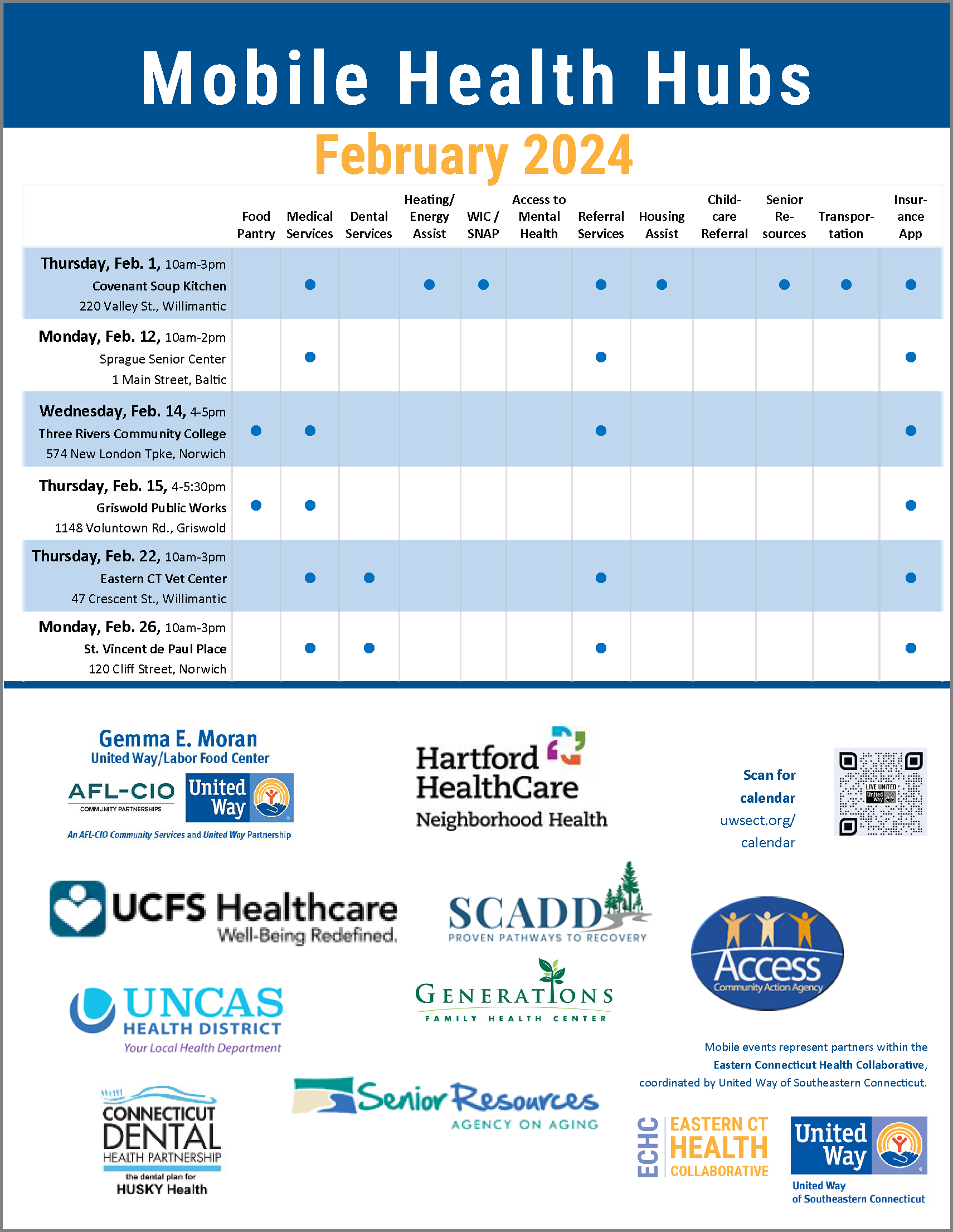 Health Hub schedule