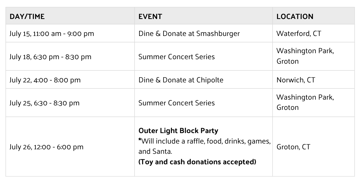 Christmas in July schedule