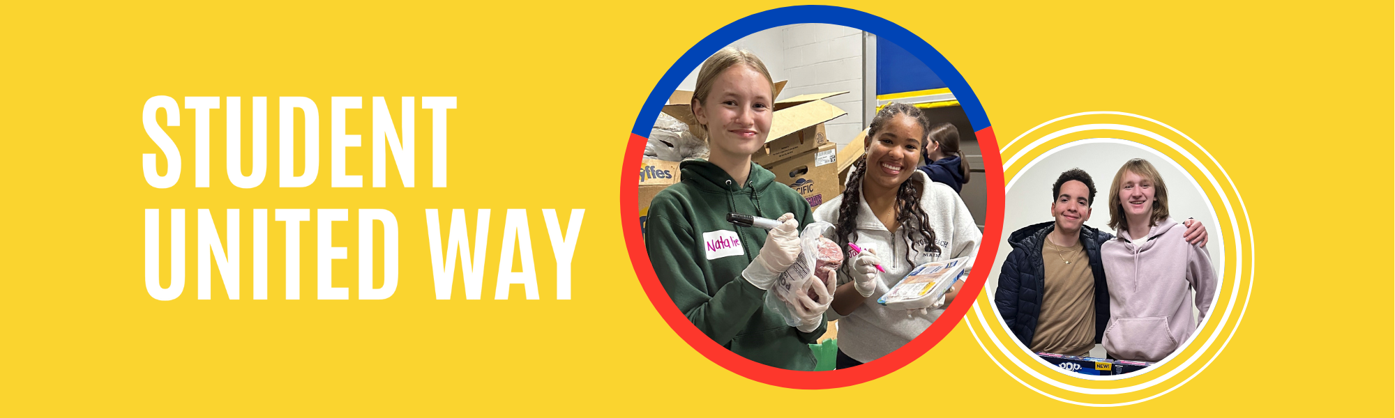 Student United Way logo with two photos of participants volunteering
